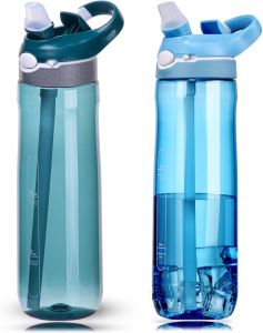 DEARART 24oz Water Bottles With Straw Leakproof BPA FREE Hidden Nozzle Flip Up Lid Has Handle Wide Bottle Easy Clear Suit Office Sports Travel Gym Yoga Dark Cyan