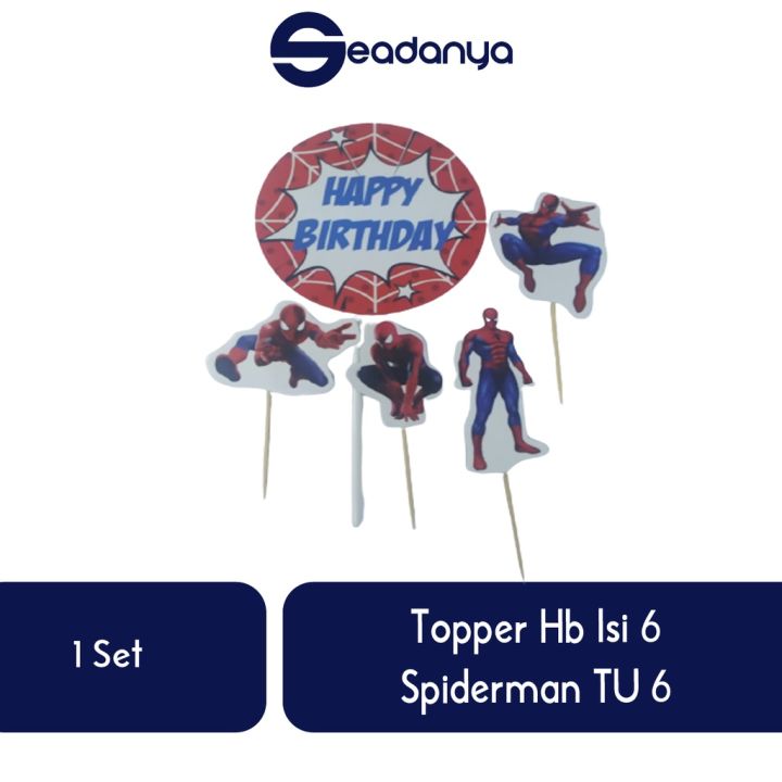 Topper HB Isi 6 Spiderman TU 6/Topper Spiderman/Hiasan Kue Tart/Hiasan Cake/Pernak Pernik Pesta/Aksesoris Kue Tart