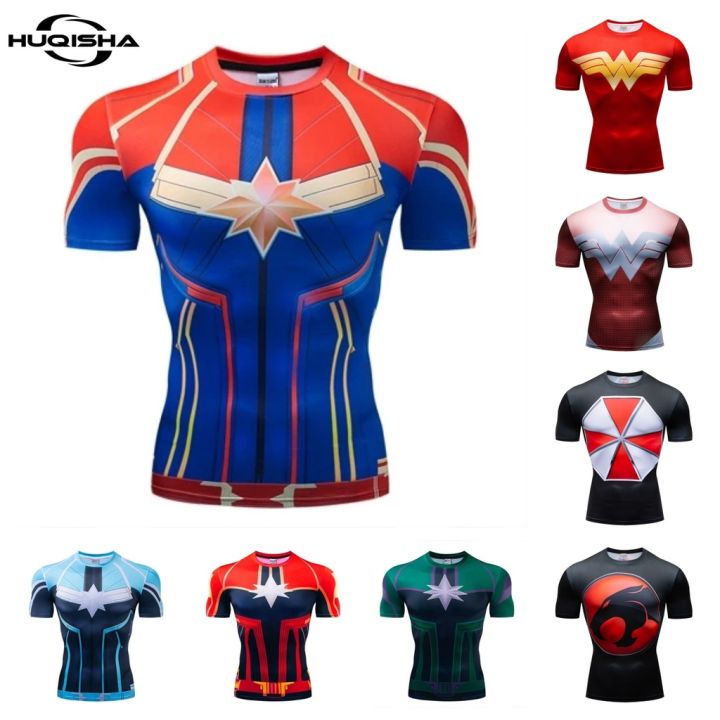 Captain Marvel Wonder Women T Shirt For Men Compression GYM