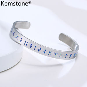 Kemstone Stainless Steel Viking Cuff Bangle Mens Blue Black Plated Open Bracelet Jewelry