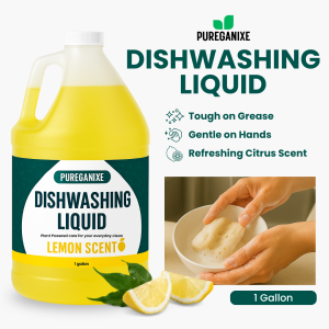 Pureganixe Dishwashing Liquid 1 Gallon – Concentrated Lemon Scent Formula for Kitchen Cleaning Tough on Grease Gentle on Hands and Ideal for Dishes