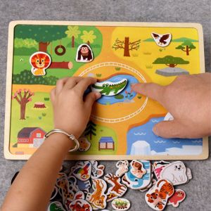 Mainan Edukasi Puzzle Magnet Kayu Hewan dan Transportasi MK119