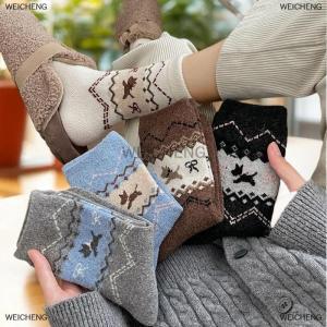 [COD] WEICHENG 5 Pairs Autumn Winter New Vintage Dog Socks Bow Cartoon Cute Simple Color Middle Socks Fashionable Versatile Womens Socks