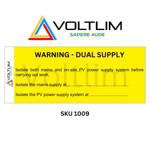 SS 638 Warning Notice Dual Supply Sign Label Sticker 150mm x 60mm Voltlim SKU 1009