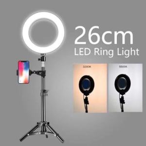 Professional 26cm Ring Light - 3 Color Dimmable LED for Makeup/TikTok Live Includes 2.1m Tripod & Phone Holder (Perfect for Vloggers/Beauty)