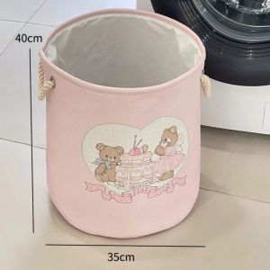 PICKIT พร้อมที่จับ ตะกร้าซักผ้าซักผ้า การ์ตูนหมีกระต่าย จุได้มาก ตะกร้าใส่เสื้อผ้า น่ารักน่ารักๆ สีชมพูอมชมพู ตะกร้าเก็บของเล่น ห้องนอนและห้องนอน