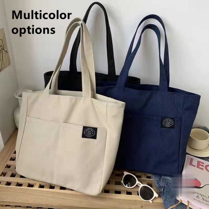 Korean Double Pockets New Fashion Canvas Tote Bag Casual Shoulder Bags ...