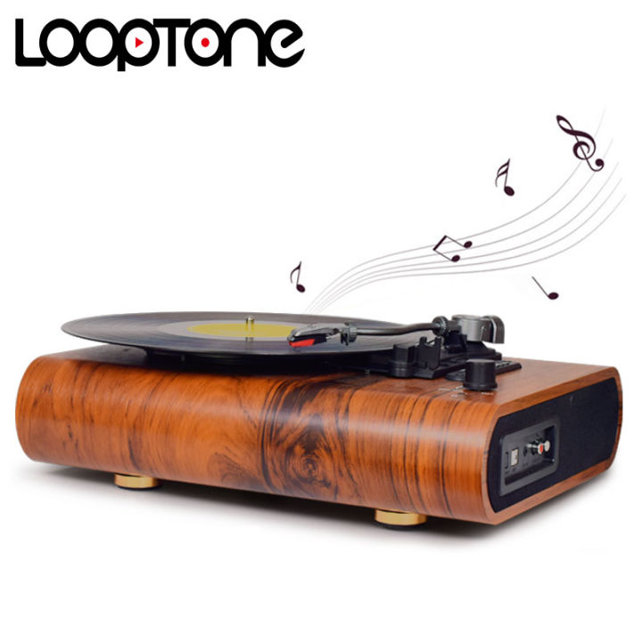 Looptone Bluetooth speed Classic Belt-Driven Turntable Vinyl LP Record  Player Built-in Speakers headphone output AM/FM Radio USB/SD Recorder