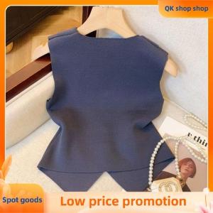 ✨QK shop✨ French Temperament V-neck Single Breasted Sleeveless Slim Knitted Vest For Women