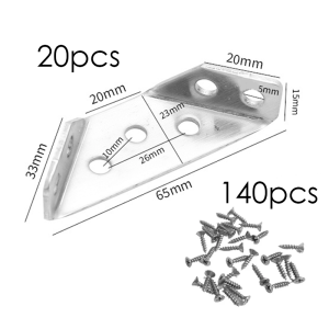 20pcs Stainless Steel Heavy Duty Furniture Corner Bracket w/Screws - Universal Angle Connector for Shelves Cabinets