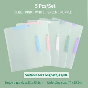  5Pcs Long Double Rotating Folder Insertion Foldable Entrance Exam Paper Storage Bag with Built-In Pocket Large Capacity