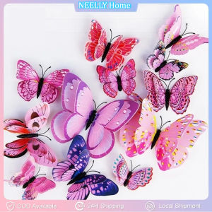 12PCS Magentic 3D Double-layer Butterfly Wall Stickers Magnet Refrigerator Stickers Home Decoration