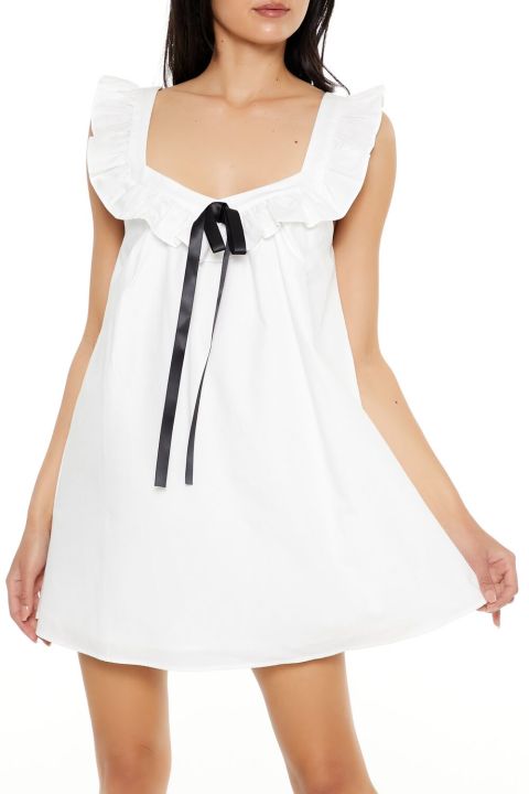 Forever 21 Women's Ruffle Two-Tone Bow Mini Dress Lazada PH - Main Image