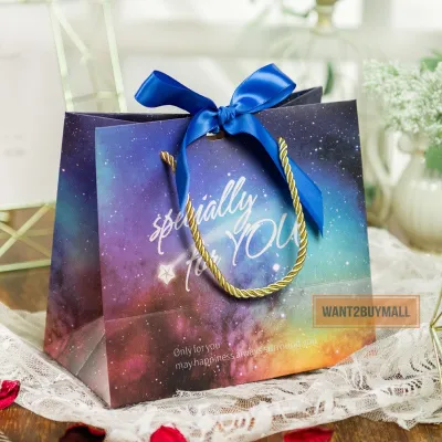 Ribbon Tote Paper Door Wedding Majlis Kahwin Door Gift Bag Candy Box Handle Goodies Party Color Kraft Packaging Beg