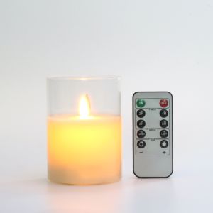 Glass Flameless Candles Set Real Wax Pillars & Moving Flame Wick LED Candles and 10-Key Remote Control with Timer Battery Operated Diameter 7.5cm