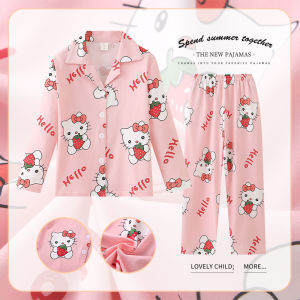 Christmas Gift Halloween 2Pcs Anime Cartoon Childrens Hello Kitty Pajamas Sanrio Kuromi Girls Spring Autumn Long Sleeved Skin Friendly Casual Home Wear