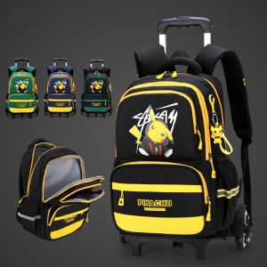 Pikachu Primary School Trolley School Bag Six-wheel Climbing Stairs 3-14 Years Old Boys 1-6 Grades Backpack