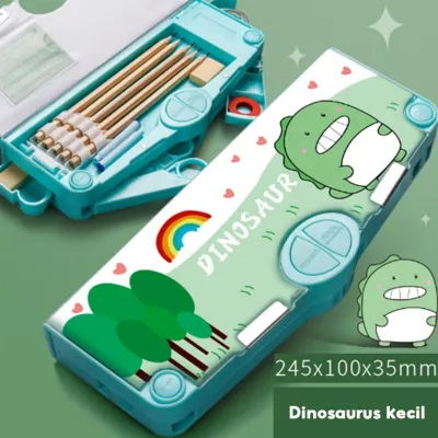Kapasitas Besar Lapisan Ganda Kotak Pensil Motif Kartun Cocok untuk Anak Sekolah Multifungsi Rautan