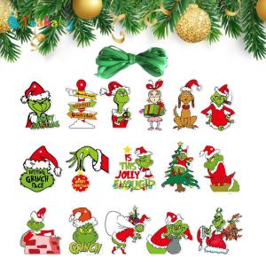 Grinch Pendant Hanging Ornament Christmas Craft Set 32pcs Christmas Tree Hanging Ornament for Yard Porch for Wall Window