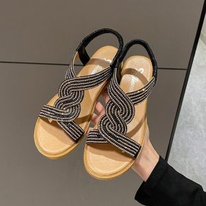 Free Shipping Plus-Size Rhinestone Sandals New Summer Collection WomenS Wedge-Heeled Open-Toe Fashionable Roman-Style Sandals