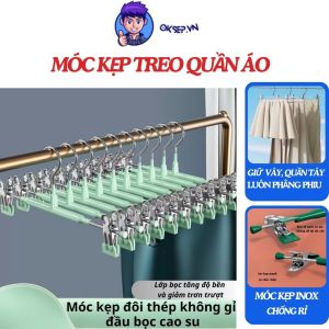 Móc Inox Kẹp Treo Quần Áo Treo Váy Quần Tây Đồ Lót Tất Mũ 2 Đầu Chống Trơn Trượt Đa Năng