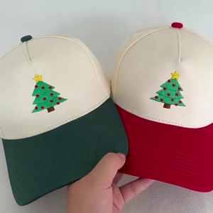 Embroidered Christmas Tree Baseball Hat Soft Cotton Breathable Sun Hat Sportwear Headpiece For Adult Outdoor Activity