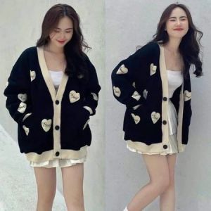 SWE LOVE CARDIGAN OVERSIZE WANITA OUTFIT KOREAN LOOK CARDY KANCING BERSAKU