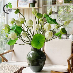 Hoa Giả - Bình Hoa Sen Lụa Cao Cấp Phù Hợp Trang Trí Nhà Cửa Quầy Lễ Tân Nhà Hàng Khách Sạn