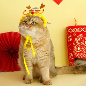 MAOMEI STUDIO Cartoon Cat New Years Tiger Head Hat Cute Stylish Dog Spring Festival Decoration Pet Supplies Adjustable Pet Clothing Small Medium Pets