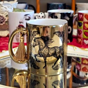 Golden mirror with gold horse and life quote design sublimation ceramic coffee mug/cup for gift/graduation/birthday