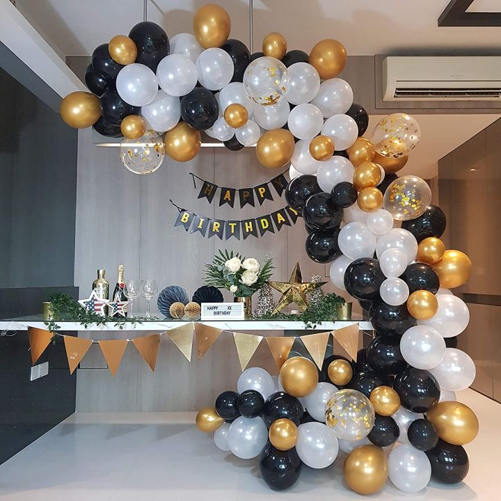 Black Gold White Balloons Garland Kit Birthday Anniversary Party