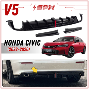 Honda Civic FE (2022-2026) V5 Ai Rear Diffuser Bumper Lip Rear Skirt Brake Light Skirting Rear Lip Lips Car Accessories PP Material with Paint 2022 2023 2024 2025 2026