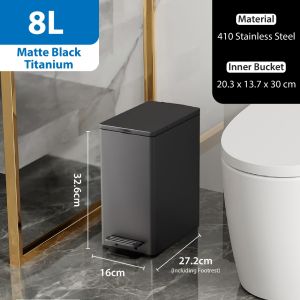 [SG STOCK] Stainless Steel Pedal Soft Closing Dust Bin -Durable & Stylish Trash Can for Home Kitchen bathroom & Office