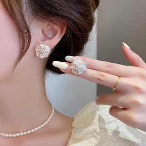 Camellia Pearl Stud Earrings Necklace Fashion Jewelry Korean Style Simple Jewelry