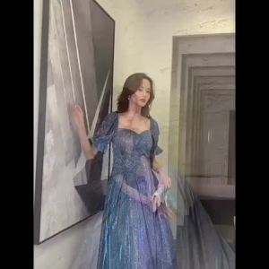 Women Gown Elegant Vintage Sparkling Starry Night Evening Gown Banquet Evening Dress Performance Princess Dress㏇X0407