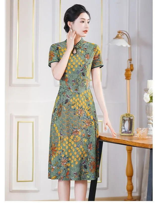 green emerald velvet dress XS Batik Wrap Dress with Flutter Sleeves
