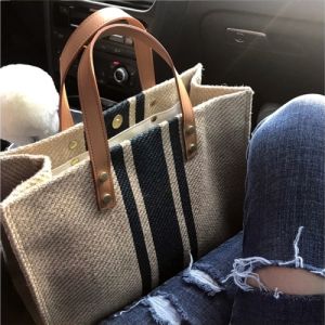 IELGY Korean version of womens portable briefcase professional striped simple one-shoulder large bag ins large-capacity canvas bag