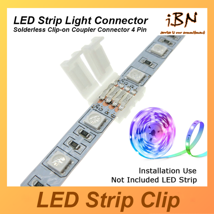 Solderless Clip-on Coupler Connector 4 Pin 10mm For 5050 RGB LED Strip ...
