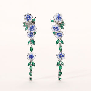 Kawaii Floral Drop Earrings Enamel Painted Zircon Dangles for Daily Office Wear Cute Bohemian Nature Jewelry