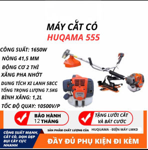 Máy cắt cỏ Huqama 555 Modell mới 2026 động cơ 2 thì 1.65Kw nòng 41.5cm³ trọng lượng 8kg.tặng bát cước.bảo hành 12 tháng. hàng chính hãng