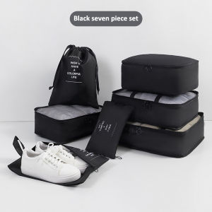 7-piece Set Travel Luggage Organizer Storage Bags Waterproof Wash Bag Suitcase Packing Cubes with Zipper Cosmetic Wash Trolley Travel Bags Set for Clothes Toiletries Travel Kit Shoes Cosmetic Underwea