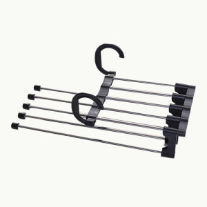 SG Pants Hanger Stainless Steel Pants Trousers Hangers Double Hook 5-Layers Foldable Pants Rack
