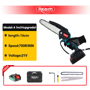 REAIM Cordless Mini Chainsaw 6/8/12 Inch Rechargeable Portable Electric Chainsaw with Plastic Storage Case and Charger for Garden Trimming