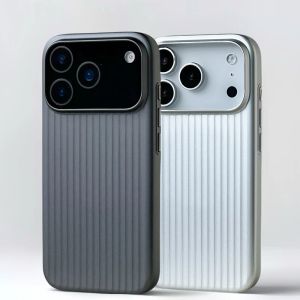 3D Stripe Metal Paint Magnetic Case For iPhone 17 16 15 14 Pro Max For Magsafe Matte Corrugated Luggage Pattern Armor PC Cover
