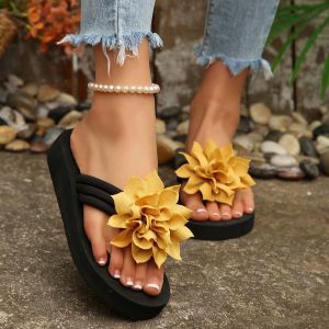 [Free Shipping] Womens large size slippers floral flip-flops thick-soled slippers casual versatile lightweight beach shoes