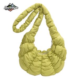 Soft Crescent Crossbody Bag for Women in Puffer Style with Ruched Cloud Pattern Perfect for Weekend Outings