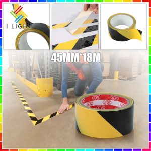 (Fast Delivery)Caution Tape PVC black and yellow striped reflective barrier tape 45/60/80MM*18M floor marking tape hazard warning stripe barricade tape