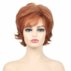 NBANLIKE Tổng hợp Bộ tóc giả ngắn màu cam có mái Chịu nhiệt Tự nhiên Bộ tóc giả cosplay Halloween Đầu đầy đủ Phụ kiện tóc Tóc xoăn ngắn nhiều lớp dành cho phụ nữ