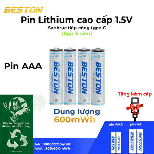 Pin sạc Beston Li-ion chuẩn điên áp 1.5V sạc trực tiếp cổng usb type C có đèn báo sạc nhiều kích cỡ AA/AAA/C/D dùng cho đèn pin micro không dây đồ chơi bếp gas