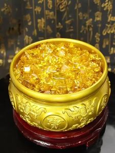 【Ship in 24H】大师已开光黄水晶碎石家居装饰品摆件水晶元宝碎石聚宝盆可搭配摆件工艺品